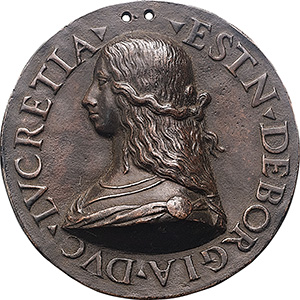 Lucrezia Borgia (1480 - 1519), duchessa di Ferrara. Medaglia uniface inizi XVI sec.