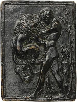 Ercole e il Leone Nemeo. Placchetta in bronzo, fine XV- inizi XVI sec. Opus: il Moderno