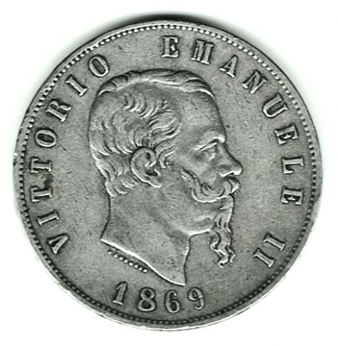 Vittorio Emanuele II (1859-1861). 5 LIRE 1869 ARGENTO foto 1