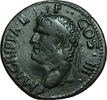 obverse:  Agrippa (deceduto nel 12 d.C.). Asse emesso sotto Caligola, 37-41.