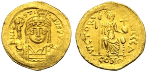 obverse: Giustino II (565-578), Solido, Costantinopoli, Officina Δ, c. 565-578 d.C.; AV (g 4,36; mm 20; h 6); D N I - VSTI - NVS PP AV, busto elmato e corazzato frontale, regge globo sormontato da Nike con corona e scudo, decorato con cavaliere, Rv. VICTORI-A AVGGG Δ, Costantinopoli seduta frontale con testa a d., regge globo crucigero e lancia; in ex., CONOB. DOC 4c; Sear 345.
q.spl.Justin II (565-578), Solidus, Constantinople, Officina Δ, AD 565-578; AV (g 4,36; mm 20; h 6); D N I - VSTI - NVS PP AV, helmeted and cuirassed bust facing, holding globe surmounted by Nike with wreath and shield, decorated with horseman, Rv. VICTORI-A AVGGG Δ, Costantinople seated facing with head r., holding globe cruciger and spear; in ex., CONOB. DOC 4c; Sear 345.
About extremely fine.