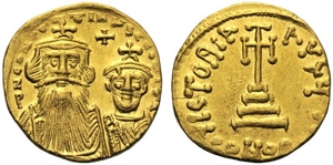 obverse: Costante II con Costantino IV (641-668), Solido, Costantinopoli, Officina A, c. 654-649 d.C.; AV (g 4,34; mm 20; h 6); (Legenda frammentaria) dN CONST AN, busti coronati frontali di Costante II, con barba, e Costantino IV, senza barba, indossano clamide; sopra, croce, Rv. VICTORIA AVgy A, croce potente su tre gradini, in ex. CONOB. DOC 25a; Sear 959.
q.spl.Constans II con Costantino IV (641-668), Solidus, Constantinople, Officina A, AD 654-659 ; AV (g 4,34; mm 20; h 6); (Fragmentary legend) dN CONST AN, crowned busts facing of Constans II, bearded, and Constantinus IV, beardless, both wearing chalmys; above, star, Rv. VICTORIA AVGyA, cross potet on three steps, in ex., CONOB. DOC 25a; Sear 959.
Avout extremely fine.