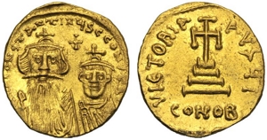 obverse: Costante II con Costantino IV (641-668), Solido, Costantinopoli, Officina I, c. 654-659 d.C.; AV (g 4,42; mm 19; h 6); D N CONSTANTINyS C CONST, busto coronato frontale di Costante, con barba, e busto coronato frontale di Costantino, senza barba; sopra, croce, Rv. VICTORIA AVgy I, croce potenziata su tre gradini; sotto, CONOB. DOC 25j; Sear 959.
spl.Costans II with Constantinus IV (641-668), Solidus, Costantinople, Officina I, AD 654-659; AV (g 4,42; mm 19; h 6); D N CONSTANTINyS C CONST, crowned bust of Constans facing, bearded, and crowned bust facing of Constantinus, beardless; above, cross, Rv. VICTORIA AVgy I, cross potent on three steps; below, CONOB. DOC 25j; Sear 959.
Extremely fine.