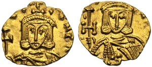 obverse: Costantino V con Leone IV (741-775), Tremisse, Siracusa, c. 751-775 d.C.; AV (g 1,20; mm 18; h 6); (Legenda frammentaria), busto coronato frontale, indossa clamide, regge globo crucigero e akakia, Rv. (Legenda frammentaria), busto coronato frontate, indossa clamide e regge croce potente. DOC 17; Sear 1567.
spl.Constantine V with Leo IV (741-775), Tremis, Syracuse, AD 757-775; AV (g 1,20; mm 18; h 6); (Fragmentary legend), crowned bust facing, wearing chlamys, holding globe cruciger and akaki, Rv. (Fragmentary legend), crowned bust facing, wearing chlamys and holding cross potent. DOC 17; Sear 1567.
Extremely fine.