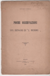 obverse: GABRICI Ettore, Poche osservazioni sul denaro di L.Memmio.