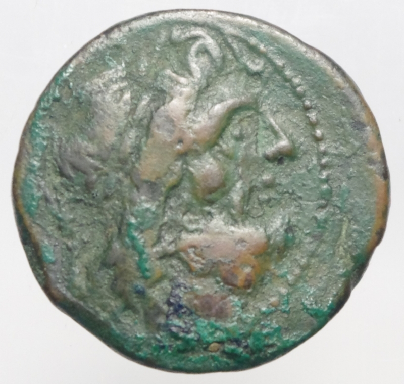 obverse: Mondo Greco. Bruttium I Brettii. ca III sec. a.C. Bronzo. Oncia ridotta. D/ Testa di Zeus verso destra. R/ Aquila verso sinistra. Peso 7,72 gr. Diametro 21 mm.BB. Patina Verde.