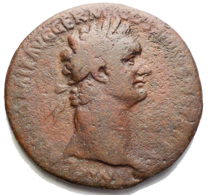 obverse: Impero Romano - Domiziano. 81-96 d.C.Asse. r/ VIRTVTI AVGVSTI Virtus stante versodestra. Peso11,36 gr. Diametro 28,28 mm. qBB/Mb+. Patina marrone rossa