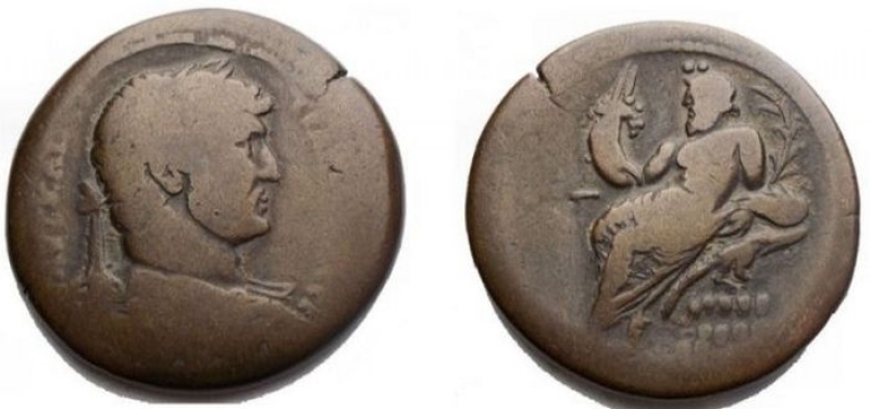 obverse: Impero Romano - Hadrian (117-138). Egypt, Alexandria. AE Drachm (33.5 mm - 23.98 gr.). d bust of Hadrian graduated, draped and armored on the right r / Nile lying on a crocodile, on the left, holding a cornucopia, from which emerge a Genius and a cane. Good Fine