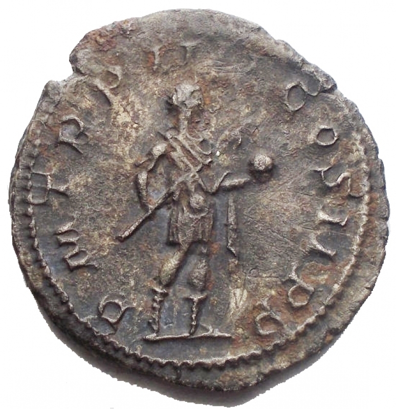 reverse: Impero Romano - Gordiano III. 238-244 d.C. Antoniniano. D/ IMP GORDIANVS PIVS FEL AVG Busto laureato di Gordiano verso destra. R/ P M TR P IIII COS II P P / S-C Gordiano in abiti militari stante verso destra con globo e lancia. Peso 4,12 gr. Diametro 22,22 mm. BB