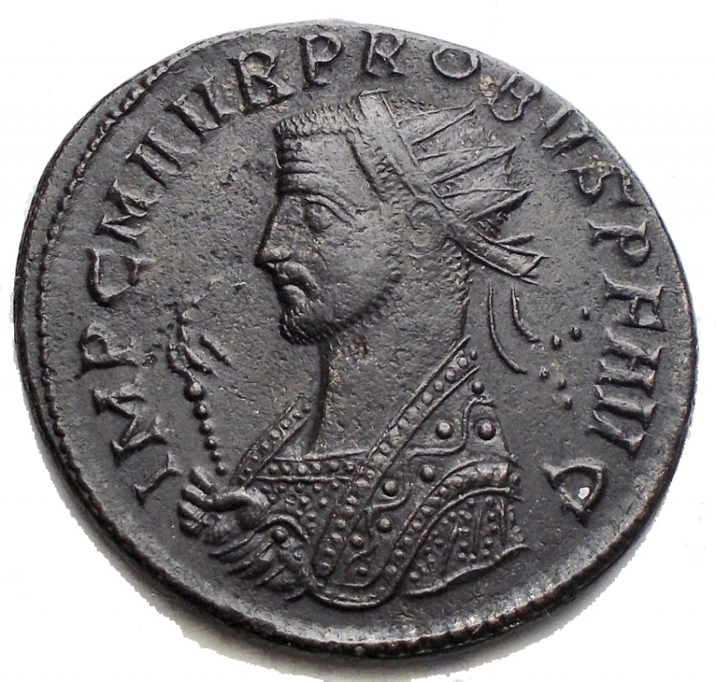 obverse: Impero Romano - Probus (AD 276-282). BI antoninianus (22,85 mm. 3,85 gm). Silvering. Cyzicus, 1st officina, 3rd emission, AD 280. IMP C M AVR PROBVS P F AVG, radiate, mantled bust of Probus left, eagle-tipped scepter in right hand / SO-LI INVICT-O, Sol in spread quadriga to front, head left, right hand raised, whip in left; CM above XXIP. RIC V.II 911. aXF