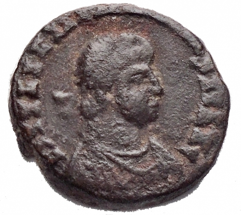 obverse: Impero Romano - Teodosio I. 379-395 d.C.AE. D/ Busto verso destra. R/ Salus. Peso 1,20 gr. Diametro 12,2. BB++. Ritratto di stile particolare