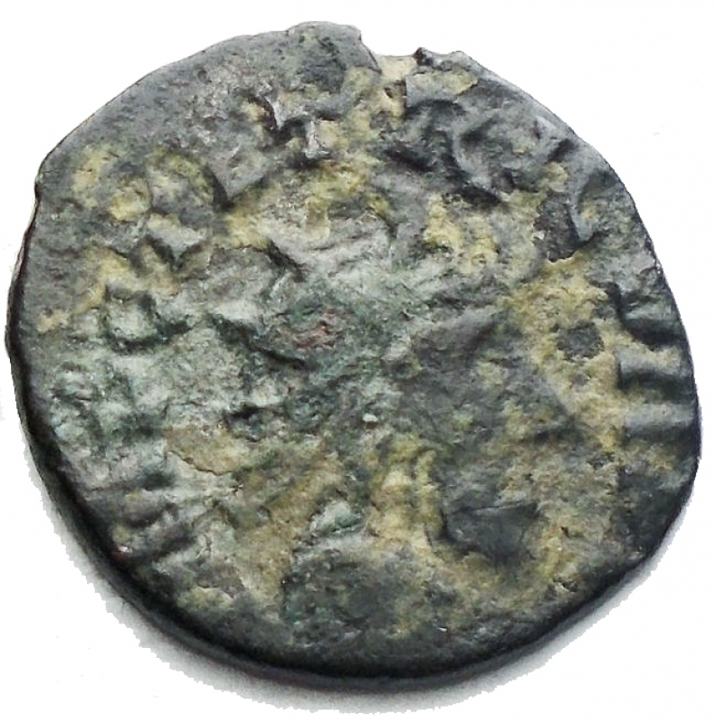 obverse: Monete Barbariche -III-V sec dC. Antoniniano Ae. imitazione di Tetrico I. D/ Testa radiata a destra. R/ Figura femminile stante a sinistra. g 1,48. mm 15,58. BB+ Patina verde