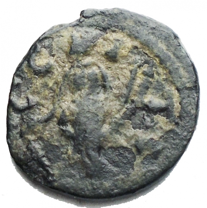reverse: Monete Barbariche -III-V sec dC. Antoniniano Ae. imitazione di Tetrico I. D/ Testa radiata a destra. R/ Figura femminile stante a sinistra. g 1,48. mm 15,58. BB+ Patina verde