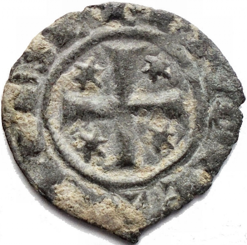 reverse: Zecche Italiane - Brindisi Federico II (1198-1250) Denaro del 1249. D/ F tra stelle. R/ Croce. Sp.148. MI. gr 0,73. gr. BB-qSPL. Intonso.
