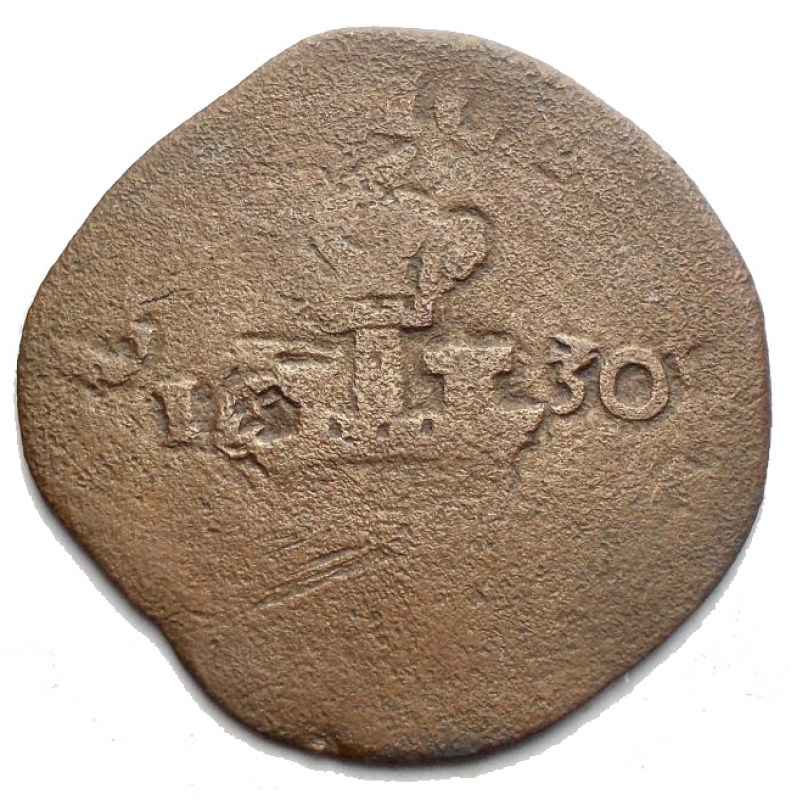reverse: Zecche Italiane - Napoli. Filippo IV. 1621-1665.9 Cavalli 1630 Sigla Z. Ae. Peso 3,64 gr. Diametro mm 26,86. qMB.