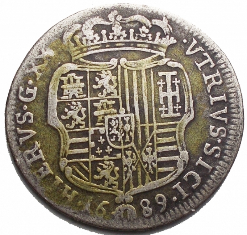 reverse: Zecche Italiane - Napoli.Carlo II (1674-1700).Tar 1689.P.R. 17. MIR 299/2.AG.g. 4.76MB+/qBB
