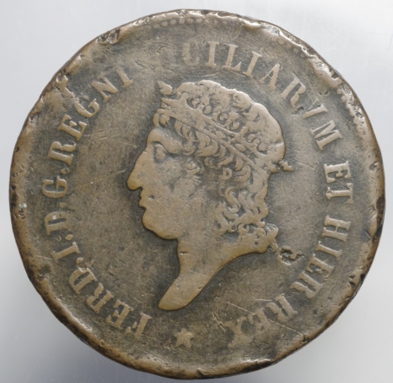 obverse: Zecche Italiane. Napoli. Ferdinando I (1816-1825). 10 tornesi 1819. MIR 466. P.R. 13. AE. MB+