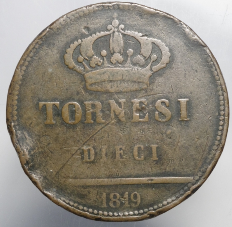 reverse: Zecche Italiane. Napoli. Ferdinando I (1816-1825). 10 tornesi 1819. MIR 466. P.R. 13. AE. MB+