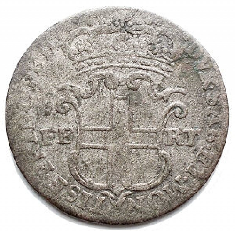 obverse: Casa Savoia -Carlo Emanuele III (1730-1773).5 soldi (III tipo) 1746, Torino.MIR 936e.MI.gr 3,97.mm 24,43. MB+-qBB.NC.Patina