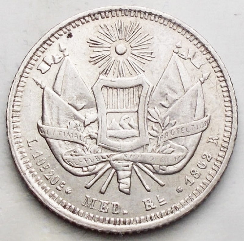 reverse: Monete del Mondo - Guatemala. 1/2 Real 1862. Ag. gr 1,5. BB-SPL