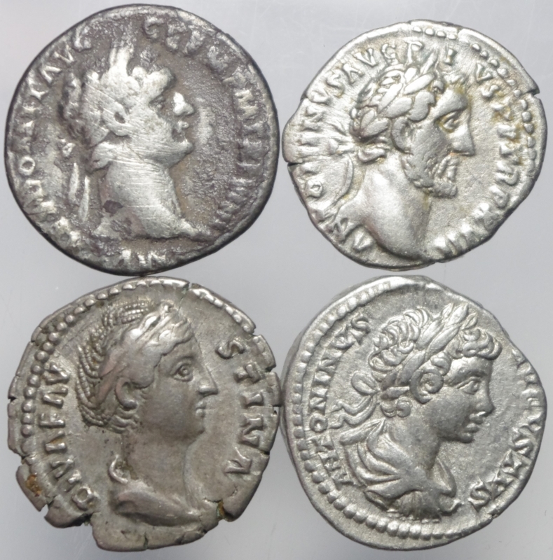 obverse: Lotti. Impero Romano.Lotto di 4 denari,Domiziano,Antonino Pio,Faustina I, Caracalla.Mediamente BB