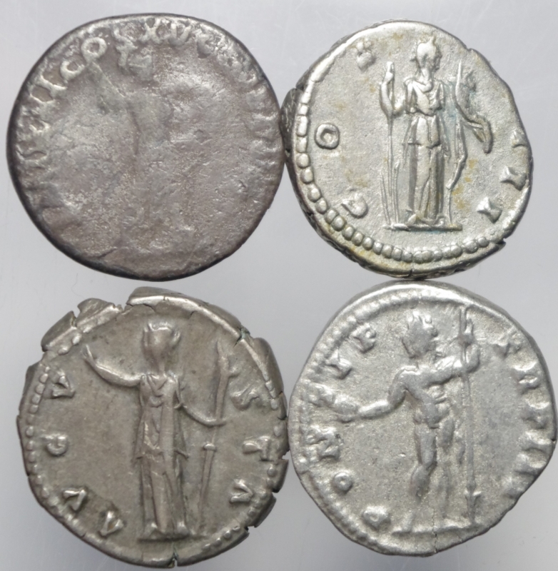 reverse: Lotti. Impero Romano.Lotto di 4 denari,Domiziano,Antonino Pio,Faustina I, Caracalla.Mediamente BB