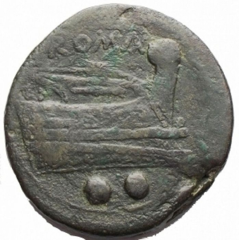reverse: Repubblica Romana - Series semilibral. 217-215 BC Sextant. Ae. D / Head of Mercury on the right. Above two globes. R / Bow to the right. Above ROME. Under two globes. Cr. 38/5. Weight gr. 28.96. Diameter mm. 30.96. VF +. The first sextant coined. Overweight, with deep green patina.