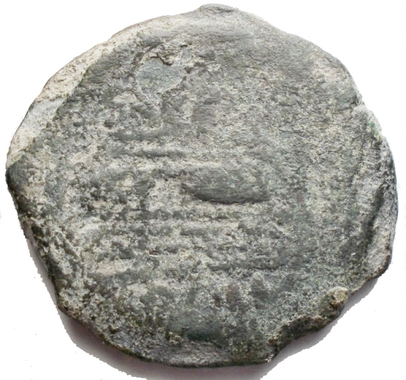 reverse: Repubblica Romana - As, after 211 BC D / Graduated head of Janus. Above, I. R / Bow to the right. Front, I. Below, ROME. AE. 24.46 g. 31.4 mm. aVF. Green patina
