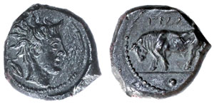 obverse: Sicily, Gela. C. 420-405 BC. Æ Onkia 