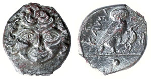 obverse: Sicily, Kamarina. C. 420-405 BC. Æ Onkia