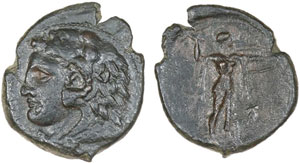 obverse: Sicily, Syracuse. Pyrrhus. 278-276 BC. Æ