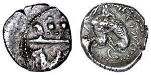 obverse: Phoenicia, Byblos. Addirmilk & IyyenÆl. C. 348-332 BC. AR 1/16 Shekel 