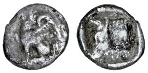 obverse: Thrace. Abdera. C. 411-385 BC. AR Diobol
