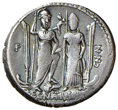 reverse: Egnatia (Cn. Egnatius Cn.f. Cn. Maximus 75 a.C.). Denario AG gr. 3,66. Crawford 391/3. Raro. Buon BB