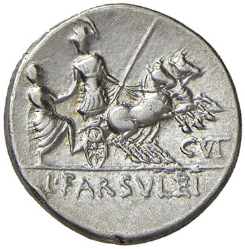 reverse: Farsuleia (L. Farsuleius Mensor 75 a.C.). Denario AG gr. 4,01. Crawford 392/1b. SPL