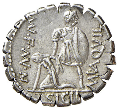 reverse: Aquilia (Mn. Aquilius Mn.f. Mn. 71 a.C.). Denario AG gr. 3,97. Crawford 401/1. SPL