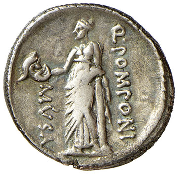 reverse: Pomponia (Q. Pomponius Musa 66 a.C.). Denario AG gr. 3,62. R/La Musa Thalia. Crawford 410/9. Raro. Patina di medagliere. Buon BB