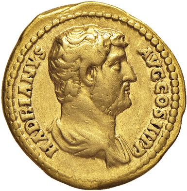 obverse: Adriano (117-138 d.C.). Aureo (Roma 134-138) AV gr. 7,28. RIC 320c. Calicò 1176. Raro. BB