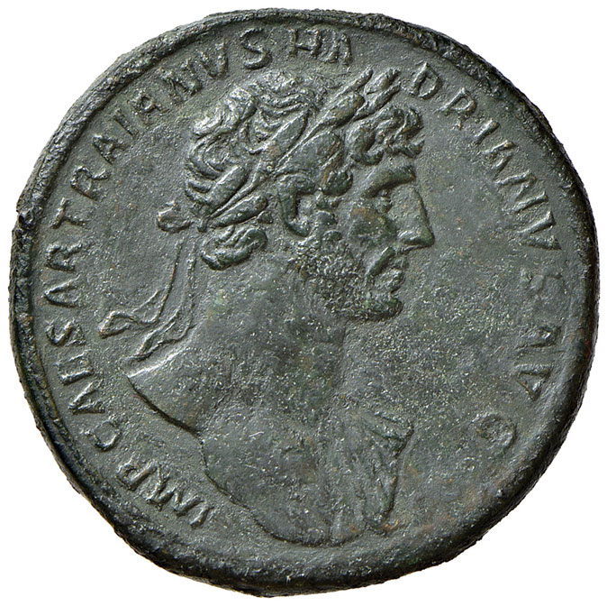 obverse: Adriano (117-138 d.C.). Sesterzio (Roma 118) AE gr. 26,95. RIC 551a. Tracce di garbata pulitura. BB