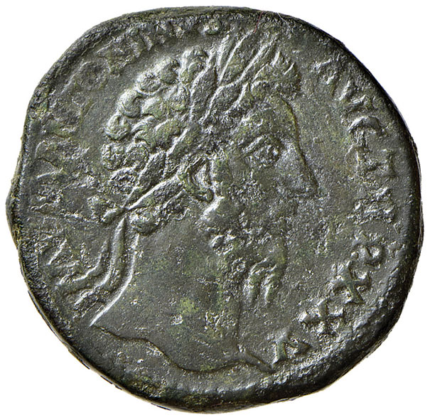 obverse: Marco Aurelio (161-180 d.C.). Sesterzio (Roma 171) AE gr. 20,25. RIC 1003. Raro. q. BB