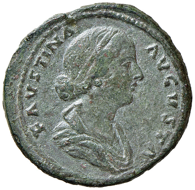 obverse: Faustina II (moglie di Marco Aurelio 161-180). Sesterzio (Roma 161-175) AE gr. 22,90. RIC (M. Aurelio) 1651. Tondello di ampio modulo. BB