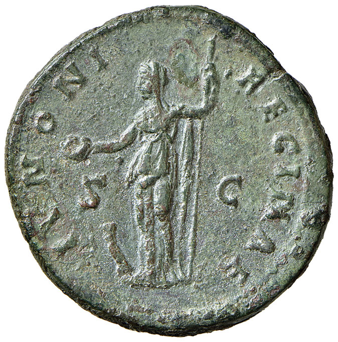 reverse: Faustina II (moglie di Marco Aurelio 161-180). Sesterzio (Roma 161-175) AE gr. 22,90. RIC (M. Aurelio) 1651. Tondello di ampio modulo. BB