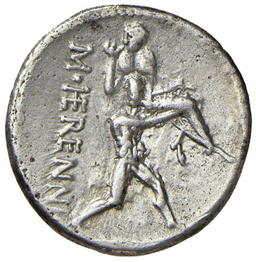 reverse: Herennia (M. Herennius 108-107 a.C.). Denario AG gr. 3,86. Crawford 308/1. Migliore di BB
