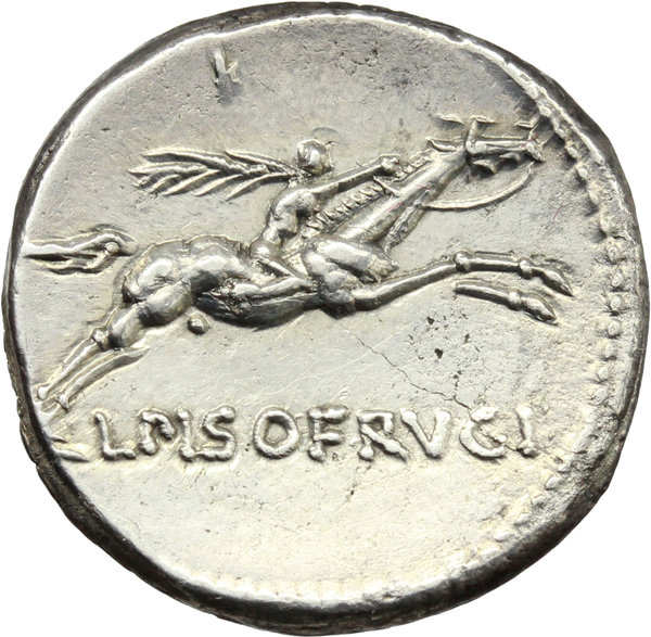 L. Calpurnius Piso Frugi. AR Denarius, 90 BC. Obv. Laureate head of ...