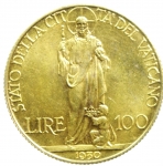 reverse: Zecche Italiane. Roma. Pio XI. 1922-1938. 100 lire 1930. AU. Gig.2. SPL+. RR.