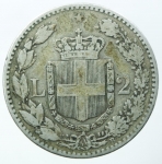 reverse: Casa Savoia. Umberto I. 2 lire 1887. Ag. qBB.