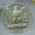 reverse: Casa Savoia. Vittorio Emanuele III. 1900-1943. 5 lire 1927.Pagani 710. Ag. FDC.Periziata
