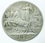 reverse: Casa Savoia. Vittorio Emanuele III. 1900-1946. 2 lire 1908. Gig 96. BB.