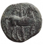 reverse: Mondo Greco - Siculo Punica. dopo il 400 a.C. Ae. D/ Testa di Kore verso sinistra. R/ Cavallino e dietro una palma. Peso 2,27 gr. Diametro 14,95. BB++.