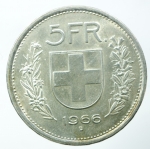 reverse: Monete Estere.Svizzera.Ag.5 Franchi 1966.Peso 15,00 gr.qFDC